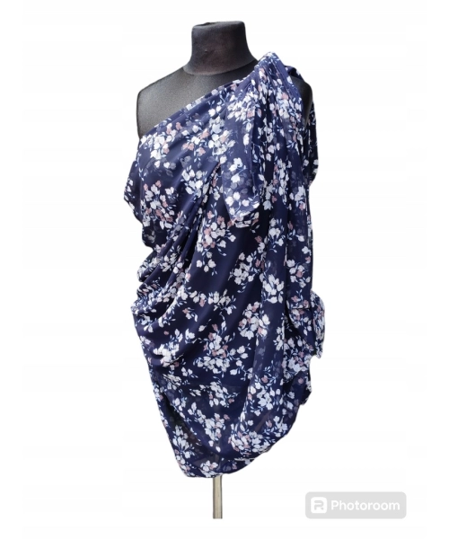 Duża chusta plażowa - eleganckie PAREO XXL szyfon białe kwiatuszki